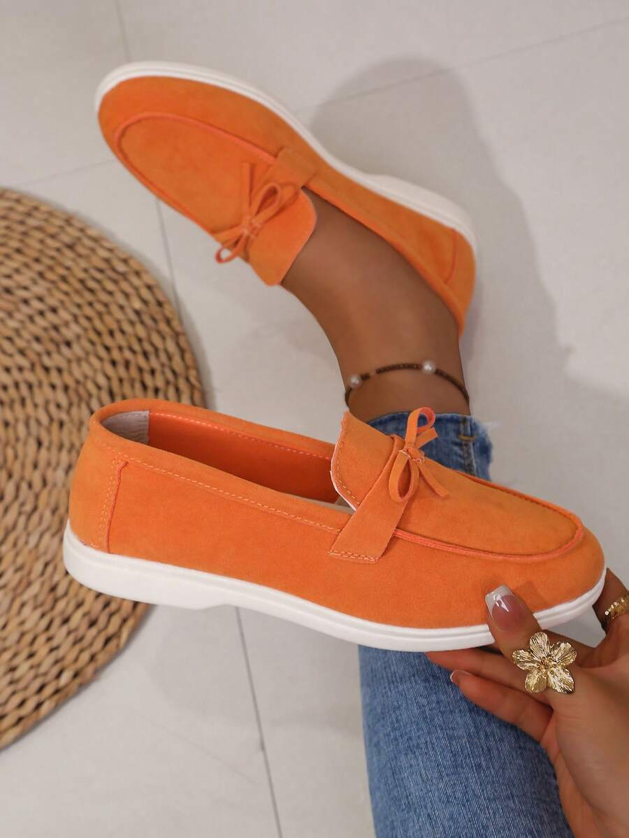 Orange Soft Bottom Loafers For Women, Slip-On Breathable Casual Shoes, Non-Slip Flat Comfortable Walking Shoes For Mothers - Coral Orange - View 1