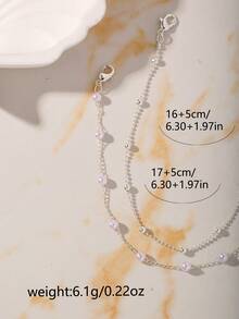 Nooxian Conjunto de 2 piezas de joyería de plata, set de pulseras minimalistas de perlas falsas de lujo, pulseras multicapa de regalo para damas (cantidad de cuentas al azar) - Plateado - Ver 6