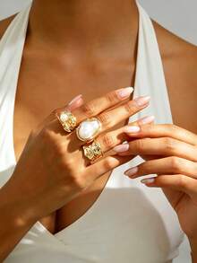 Set de 3 anillos elegantes y de moda - Amarillo Oro - Ver 6