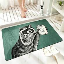 1/3pcs Bathroom Anti-Slip Absorbent Mat, Cute Raccoon Pattern, Silica Gel Mat, Retro Pattern Bath Mat, U-Shaped Toilet Mat, Bathroom Sink Absorbent Foot Mat, 3.6mm Thickness - Green Raccoon - View 3