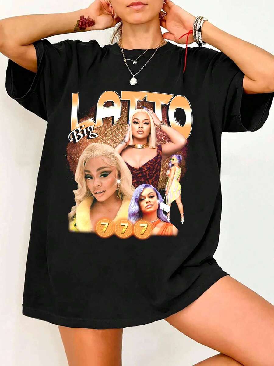 Latto Big Latto Vintage 90s Bootleg T-Shirt Retro Rap Music Graphic Tee - Black - View 1