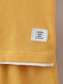 Pakaian Olahraga Kasual Lengan Pendek Motif Waffle Patchwork Warna Kontras untuk Anak Laki-Laki - Mustard Yellow - View 4