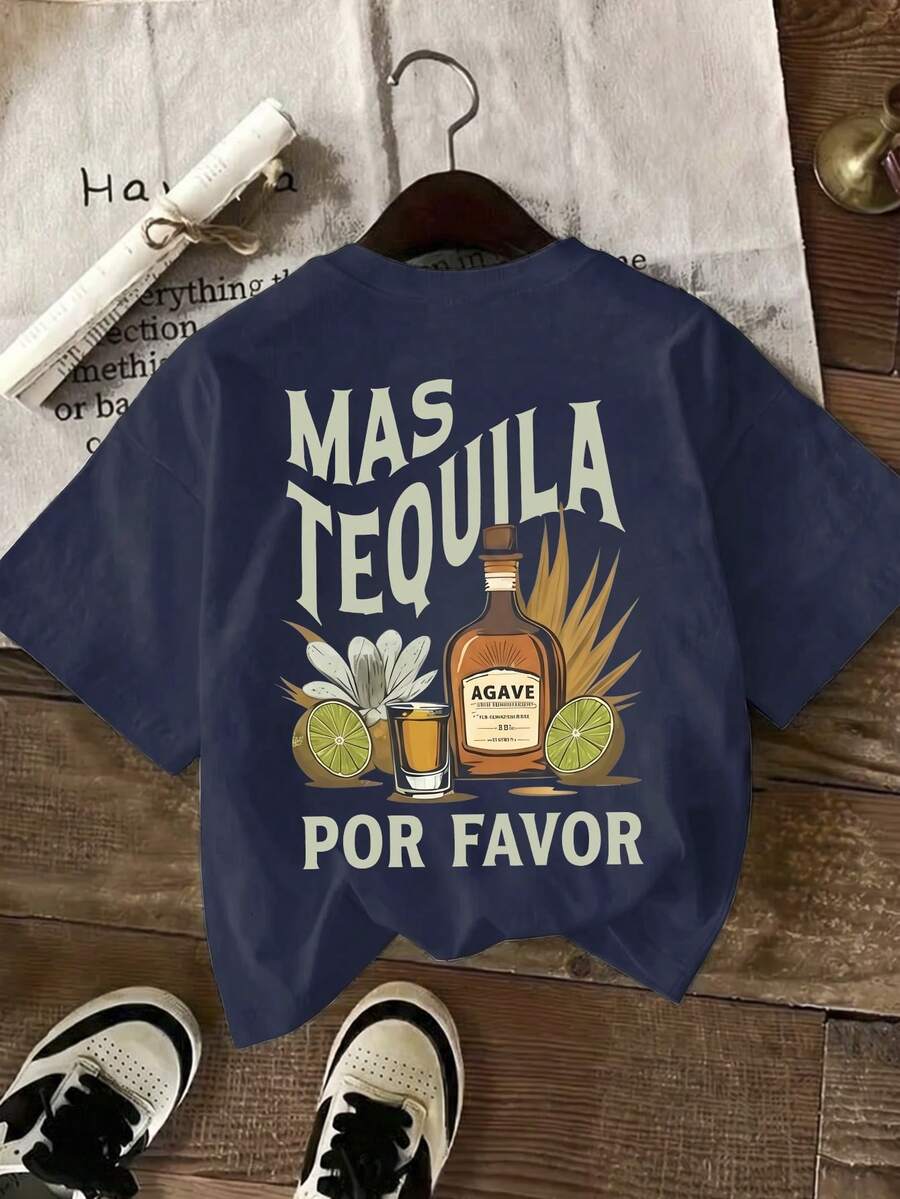 Herren Retro Mexikanischer Stil bedrucktes Kurzarm T-Shirt, bequem & atmungsaktiv, geeignet für den Sommer, modisch führend - marineblau - Übersicht 1