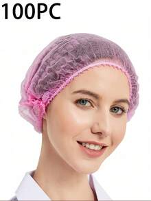 100pcs Disposable Non-Woven Shower Cap, Unisex, Suitable For Food Service, Salons, Kitchens, Etc. - White - View 9