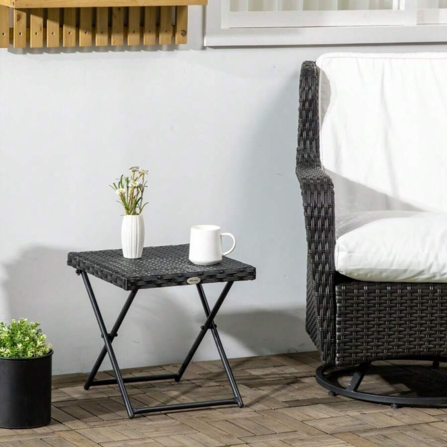 Polyrattan Balkontisch, klappbar, Stahlrahmen, pflegeleicht, 40x40x40 cm, Schwarz - Noir - Voir 1