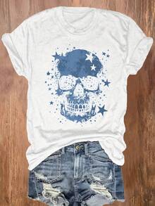Women's Casual Short-Sleeved Round Neck T-Shirt For Spring And Summer, Comfortable And Loose With Printed Design.-X - White - View 4
