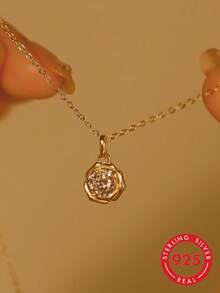 GAGAFEEL 1 chiếc dây chuyền mặt dây chuyền hình hoa hồng bằng bạc sterling 925 đính đá Zirconia, món quà thanh lịch cổ điển dành tặng bạn gái hoặc mẹ vào Ngày Valentine và Ngày của Mẹ. - Vàng - Xem 1
