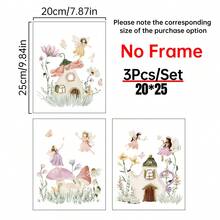 1/3件套帆布墙画：一套3幅童话花园主题画作，儿童童话主题艺术品，儿童房墙画，童话主题装饰，女孩童话主题墙画，美观的房间装饰，带框或不带框，房间装饰，墙面装饰，卧室装饰，儿童房/客厅/卧室/办公室粉色风格装饰 - 彩色 - 查看 25