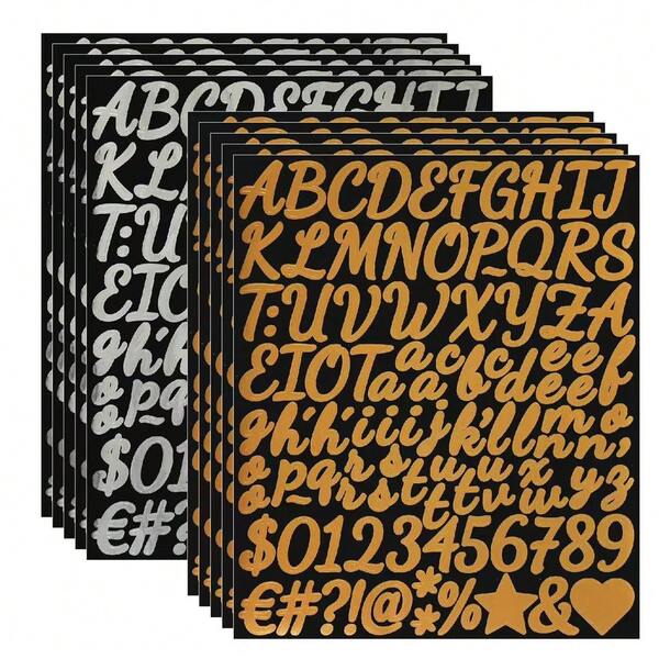 Juego de papelería DIY creativo de 1 pulgada con letras escritas a mano en tonos dorado y plateado, pegatinas de letras y números, suministros para arte, bodegón, scrapbooking, útiles escolares, juguetes para niñas, pegatinas lindas, regalos para maestros, suministros de oficina, accesorios para libros, útiles para maestros, accesorios de papel para escritorio, juguetes antiestrés para el regreso a clases
