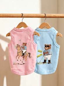 LUCKIE PAL 2pcs Golf Bear Graffiti Print Vest, Suitable For Chihuahua & Small Dogs, Flea & Tick Repellent, Fashionable Casual Vest For Indoor & Outdoor Pet Dogs & Cats - Multicolor - View 1