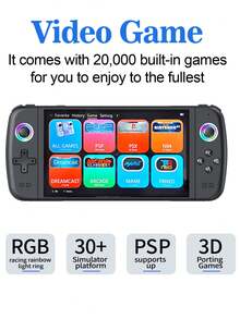 Máy chơi game cầm tay cổ điển 1 chiếc với màn hình IPS 7 inch độ phân giải 1024*600, được cài sẵn hơn 20.000 trò chơi, hỗ trợ hơn 30 trình giả lập, đèn nền RGB, cần điều khiển 3D độ nhạy cao, hỗ trợ game PSP/3D, thẻ nhớ TF mở rộng 256G, 21 tùy chọn ngôn ngữ, máy chơi game có thể sạc lại dành cho thanh thiếu niên và người lớn. - Xem 5