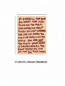 1pc Frameless "Thank You For Your Kind Heart" Hand-Drawn Typography Quote Print Wall Art, Dorm Room Party Decoration Best Gift, Back To School, Room Decor Bedroom, Funkyposters - Font - View 12