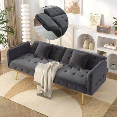Two-Seater Multifunctional Sofa Bed With Bed Function, Adjustable Backrest And Multi-Position Armrests. Modern Folding Sofa Bed For Living Room - Velour Upholstery. Spacious Sleeping Area.