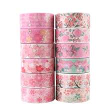 1/3/5/10 piezas Cinta Washi de Foil Rosa Sakura, Cinta Adhesiva Decorativa de Color Caramelo para Scrapbooking, Planificador, Manualidades DIY - Conjuntos - Ver 4