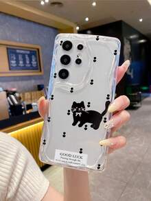 1个极简主义TPU材质黑色猫花图案透明奶油质感防震防滑保护手机壳，兼容、荣耀等手机。 - 無色 - 查看 2