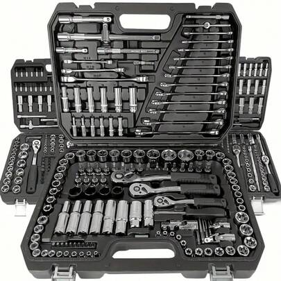 115/46pcs Premium Manual Tool Set, Includes Ratchet And Torque Wrench - Highly Portable, Multi-Functional, Suitable For Automotive, Bicycle, Motorcycle Repair And Home Use