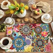 1pc/4pcs/6pcs Bohemian Style Printed Linen Placemats, Suitable For Dining Table, All Season Decor, Modern Washable Table Mats, Room Decor, Coasters, Kitchen Dining Mats, Indoor Outdoor Party Decoration, Home Decor, Ideal Gift - Multicolor - View 8