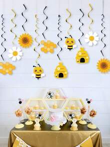 1set Bumble Bee Hanging Swirl Decorations, Bee Party Hanging Swirls Foil Ceiling Streamers Honey Bee Themed Party Supplies For Kids Birthday Baby Shower Gender Reveal Bee Party Decoration - Multicolor - View 3
