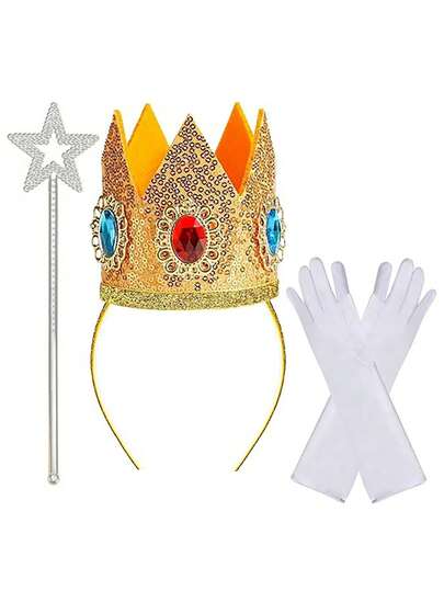 Set de 3 piezas de accesorios de corona de princesa, incluyendo diadema/varita/guantes de corona de princesa, para disfraces de niñas y mujeres en fiestas de Halloween
