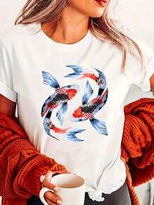 Women's Creative Casual T-Shirt-X - White - View 7