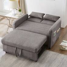 [Sofa Bed With Sleeping Function] Two-Seater Fold-Out Sofa, Extendable Design, Simple And Modern, Contemporary Style, Three-Position Adjustable Backrest, Breathable Cotton-Linen Fabric - Gray - View 5