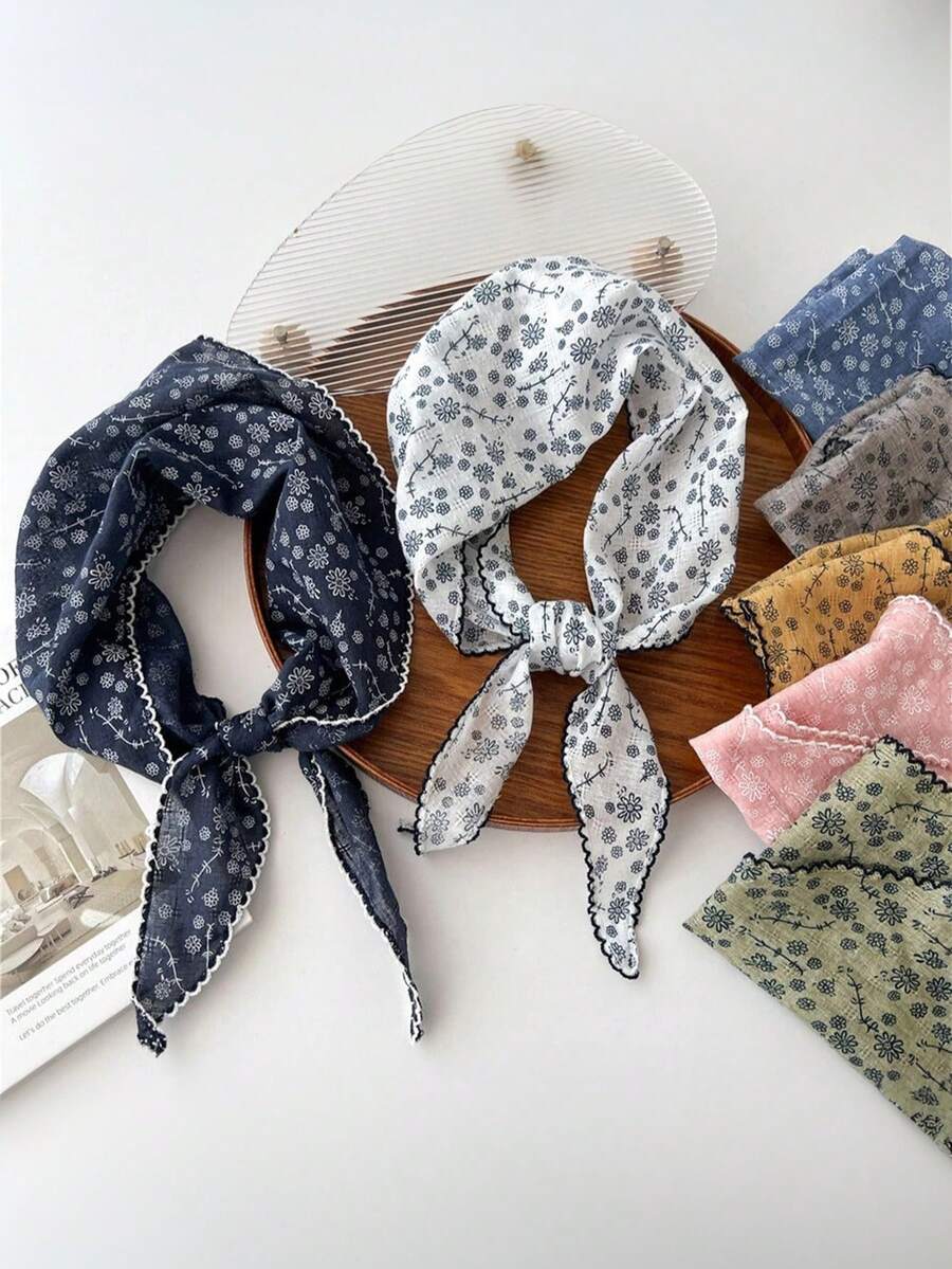 1pc Women's Floral Multifunctional Triangle Scarf, Summer Sun Protection Neck Wrap, Autumn/Winter - Multicolor - View 1