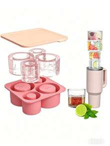 Large Silicone Tray, Suitable For 20-30-40 Oz Cups, Slow Melting Mold With Lid, Easy Release Maker - Pink - View 6