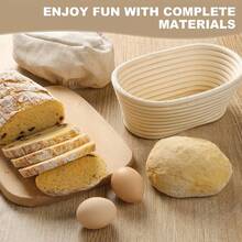 Oval Rattan Proofing Bread Basket, Made Of Natural Rattan, Sourdough Fermentation Bowl With Linen Liner. Available In Multiple Sizes. Handmade Natural Woven Material Bread Shaping Basket, Suitable For Homemade Baking. - View 3