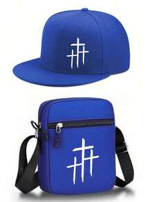 1 pezzo/2 pezzi Set di cappellino da baseball con stampa a croce e borsa a tracolla, stile streetwear, moda, cappellino con visiera piatta e borsa a spalla per sport all'aperto, regolabile, regalo per amici e anniversari - Multicolore - Visualizzare 12