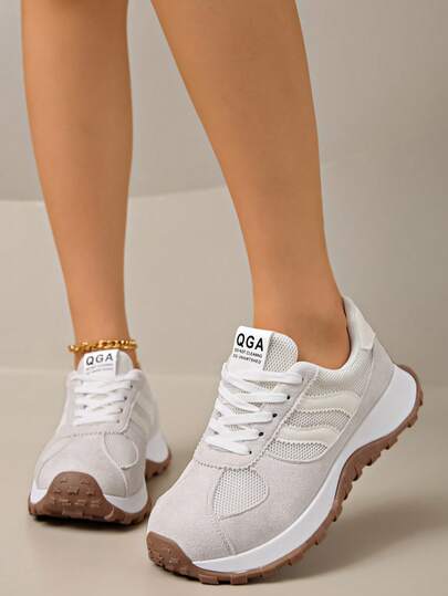 Women's Casual Sneakers, Fashionable Breathable Non-Fatiguing Lace-Up Athletic Shoes, Suitable For Daily Wear And Outdoor Activities