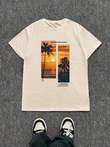 Manfinity Dauomo Men's Short Sleeve T-Shirt With Coconut Tree Print - 白色 - 查看 3