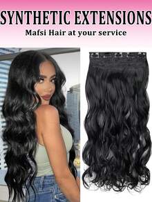20/24inch 1-Pack 3/4 Full Head Curly Wave Clips In On Synthetic Hair Extensions Hair Pieces For Women 5 Clips - Black - View 1