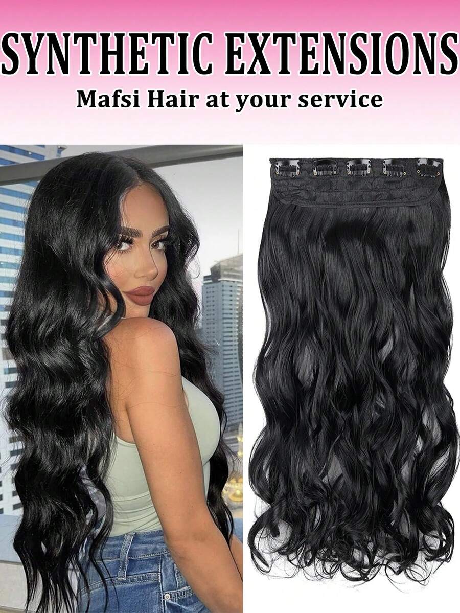 20/24inch 1-Pack 3/4 Full Head Curly Wave Clips In On Synthetic Hair Extensions Hair Pieces For Women 5 Clips - Black - View 1