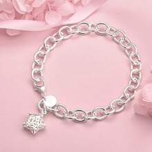 1PC 925 Sterling Silver Plated 8-Inch Delicate Openwork Star Bracelet For Women, Fashionable Wedding Party Jewelry Accessories - Silver - View 1