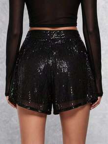 Women's Fashionable Versatile Sequin Shorts, Summer Black - Black - View 2