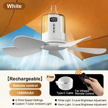 Ultra-Long Battery Life Portable USB Rechargeable Ceiling Fan With LED Night Light, Remote Control, Digital Display, Warm/White Color-Changing Night Light, 12-Speed Timer, Powerful Airflow, Suitable For Tent, Camping, RV, Travel, BBQ, Fishing - Multicolor - View 13