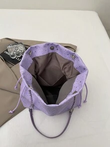 2026 New Vintage PU Chain Drawstring Magnetic Closure Bucket Bag, Unique Design Shoulder Crossbody Bag For Women, Autumn - Purple - View 4