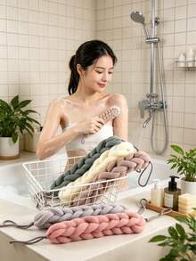 1 pieza Esponja de baño exfoliante minimalista de 9 rejillas, cepillo de baño de malla PE grande y largo, esponja de malla exfoliante, cepillo de espalda de baño con cordón, esponja de malla africana exfoliante, toalla de baño de nailon, para suavizar y exfoliar la piel a diario - A - Ver 2