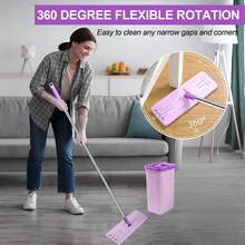BOSHENG Mop And Bucket With Wringer Set, Hands Free Flat Floor Mop And Bucket, 3 Washable Microfiber Pads Included, Wet And Dry Use, Home Floor Cleaning System For All Floor Types And Windows, Purple - MàuB - Xem 5