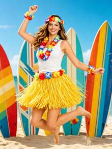 Bộ 5 váy cỏ kiểu Hawaii - Hoàn hảo cho các bữa tiệc hóa trang, tiệc theo chủ đề Hawaii dành cho người lớn, tiệc mùa hè, tiệc sinh nhật và Halloween. - Nhiều màu - Xem 5