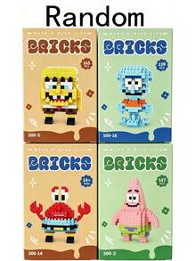 SpongeBob SquarePants 2pcs/Set Random Style Mini Building Block Set, Bikini Series DIY Assembly Micro Building Block Figurines, Cartoon Animation/ Applicable For Building Block Toys, Vivid Colorful Design, Desk Decor, Birthday, Back To School, Graduation Gifts - Multicolor - View 5