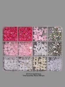 QIANJIKU 12pcs Mixed 3D Bowknot Flower Nail Art Decorations, Pink & White Sakura Resin Bows, Pearl & Rhinestone, Delicate Spring Style Nail Art Accessories Set, 3D Bowknot, Sakura Flowers, Pearl & Rhinestone Decor - Multicolor - View 11