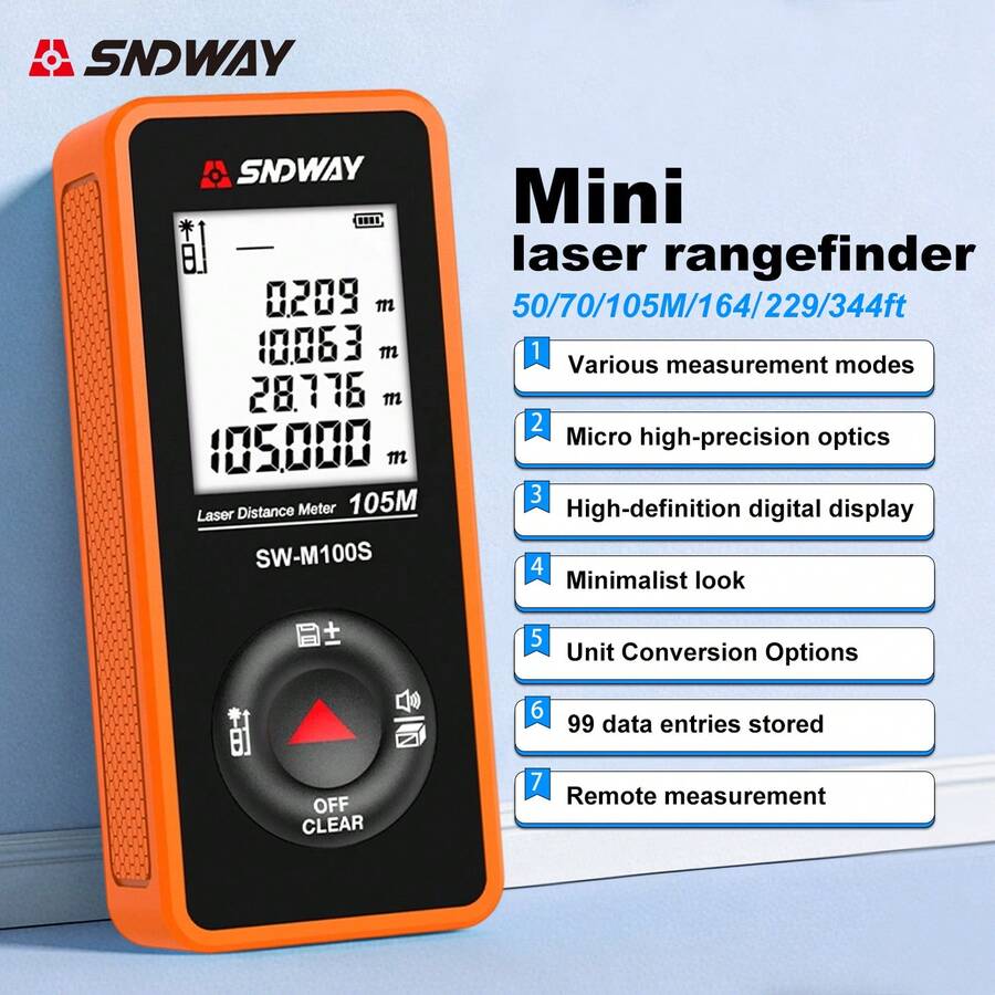 SNDWAY Portable High-Precision Digital Laser Distance Meter 50m/70m/105m Mini Laser Rangefinder 99 Sets Data Storage - A - 查看 1