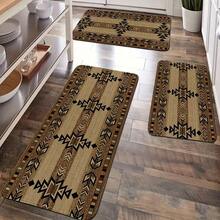 1 Piece Of Bohemian Geometric Pattern Kitchen Item - Made Of Soft, Absorbent, And Non-Slip Flannel Material, Featuring A Vibrant Design In Beige, Brown, And Black. It Is Washable And Serves As A Rectangular Kitchen And Dining Room Decoration, Perfect For Bohemian-Style Kitchen Floors, Rural Farmhouse Decor, Farmhouse Kitchens, Haystacks, And Other Rural Home Decorations - Black - View 11