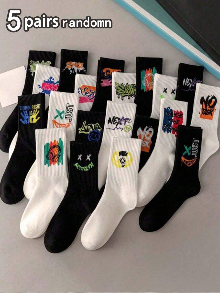 1/5pairs Of Men's All-In-One Comfortable Personality Smiling Face Face Stockings - Multicolor - View 1