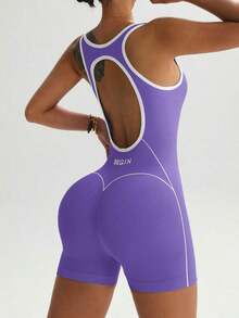 Dewbera Sleeveless Backless Jumpsuit With Contrasting Trim - Purple - View 3
