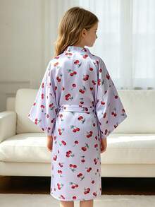 Tween Girls' Solid Color Casual Loose Waist Tie Robe - Multicolor - View 6
