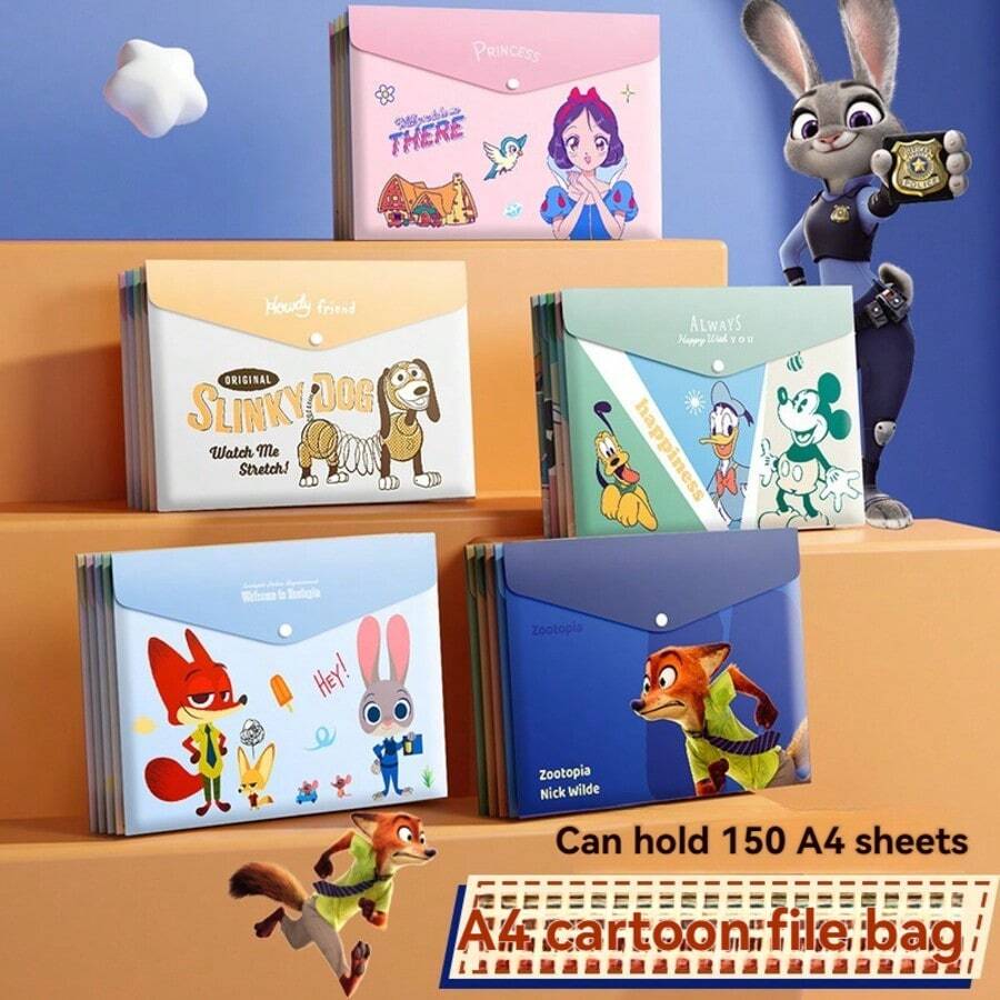 Disney Bộ 5 bìa đựng hồ sơ xoay A4, mở bên hông, chất liệu PP, họa tiết hoạt hình, bìa đựng tài liệu/bài kiểm tra dày dặn. - Nhiều màu - Xem 1