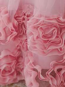 Baby Girls Floral Mesh Satin Elegant Flower Girl Princess Dress Suitable For Birthday Party, Headband Not Included - Dusty Pink - View 8