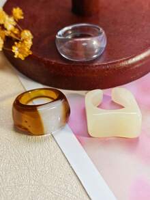 3枚椭圆形树脂独特设计戒指，时尚优雅百搭，适合女性日常佩戴 - 戒指套裝 - 查看 5